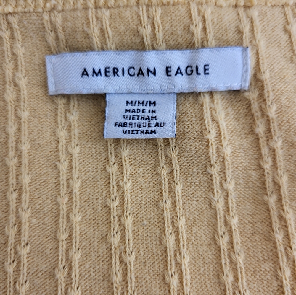 AE Yellow Rib Knit Button Front Crop Top Medium - Picture 2 of 2